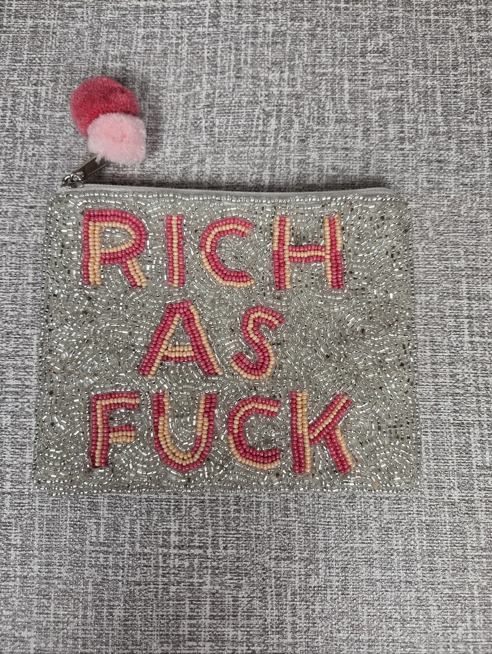 NEW Rich as F*ck Beaded Bag Small Coin Purse Card holder